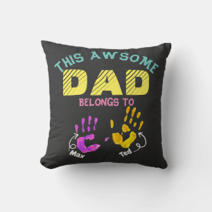 Aquarel Handgedrukt Cadeau Vader Papa Zoon Kind Ge Kussen