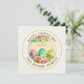 Aquarel Happy Pasen Bloem - Ei Roos Kaart (Staand voorkant)