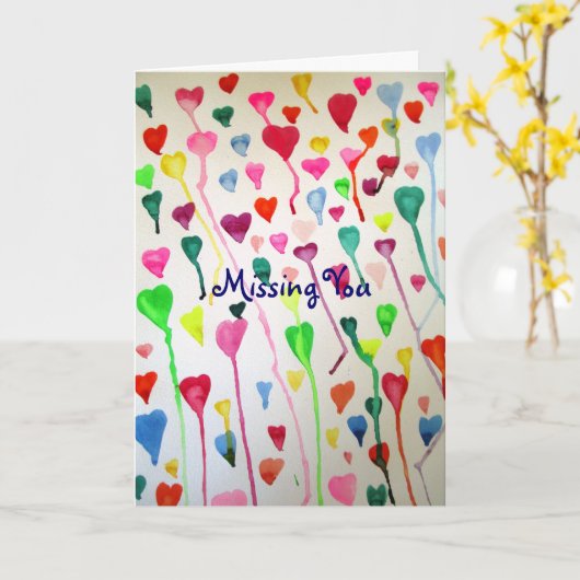 Aquarel hartjes kunst Missing You love card Kaart (Gele Bloem)