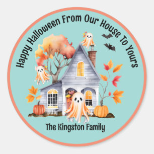 Aquarel Haunted House en Geesten Ronde Sticker