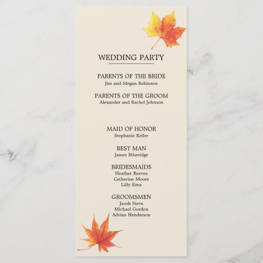 Aquarel herfst bladeren ceremonie programmakaart (Achterkant)