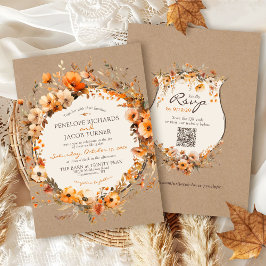 Aquarel Herfst Bloemen Ruw Kraft Herfst Bruiloft Kaart