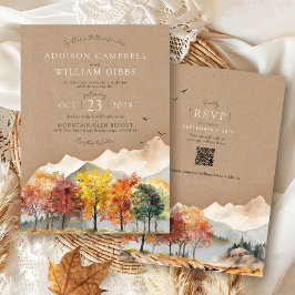 Aquarel Herfst Boom Berg Landelijke Kraft Trouwdag Kaart