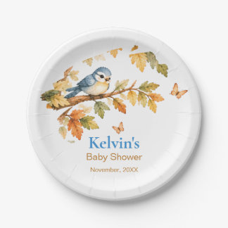 Aquarel Herfst Bosland Vogel & Herfstbladeren Papieren Bordje