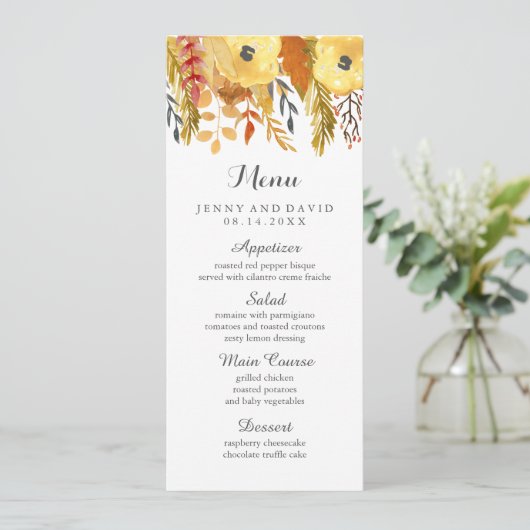 Aquarel Herfst Bruiloft Menu (Staand voorkant)