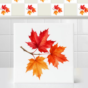 Aquarel herfst Canadese rode esdoornbladeren tak k Tegeltje