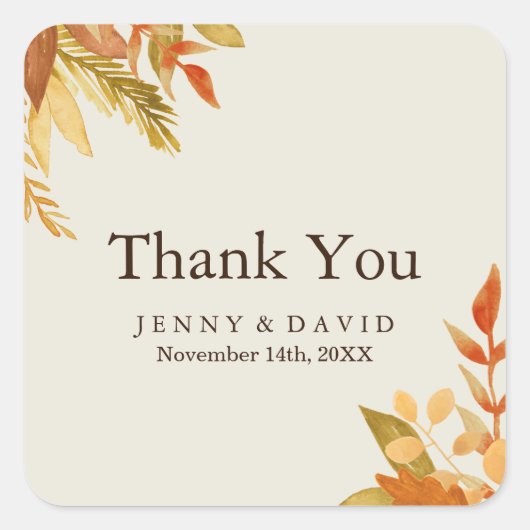 Aquarel Herfst Dank u Stickers (Voorkant)