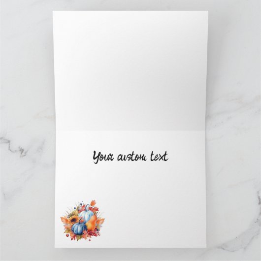 Aquarel herfst zonnebloem & blauwe pompoenen kaart (Binnen)