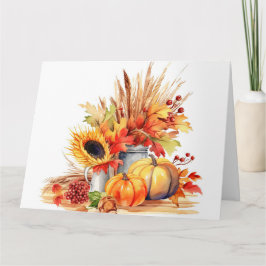 Aquarel Herfst Zonnebloem & Pompoenen Kaart