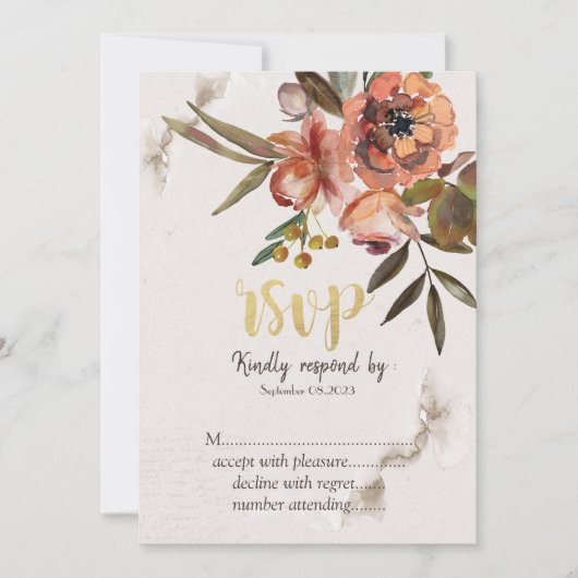 Aquarel herfstbloemen RSVP uitnodiging (Voorkant)