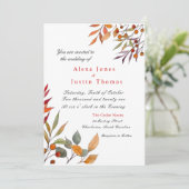 Aquarel herfstloof trouwkaart aankondiging (Staand voorkant)