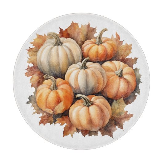 Aquarel Herfstpompoenen met Bladeren Snijplank (Voorkant)