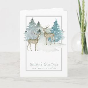 Aquarel herten in bomen Kerst Winter scène Kaart