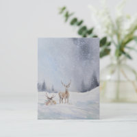 Aquarel Herten Kerst Briefkaart – Feestelijk