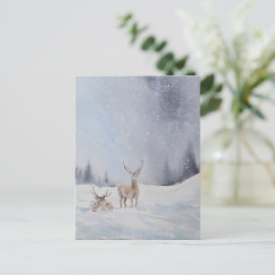 Aquarel Herten Kerst Briefkaart – Feestelijk