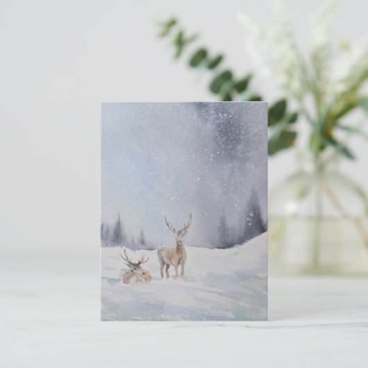 Aquarel Herten Kerst Briefkaart – Feestelijk (Staand voorkant)