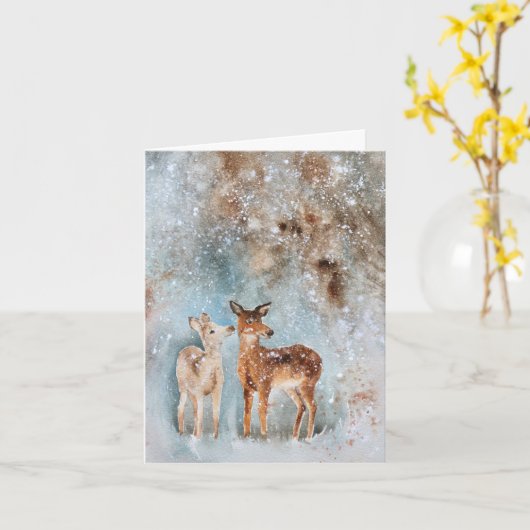 Aquarel Herten Kerst Kaart (Gele Bloem)