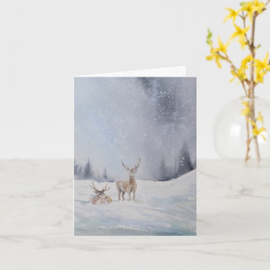 Aquarel Herten Kerst Kaart (Gele Bloem)