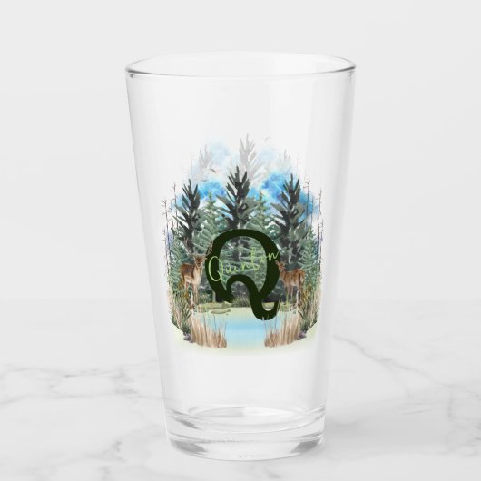 Aquarel Herten Persoonlijk Monogram Letter Q Glas (Voorkant)