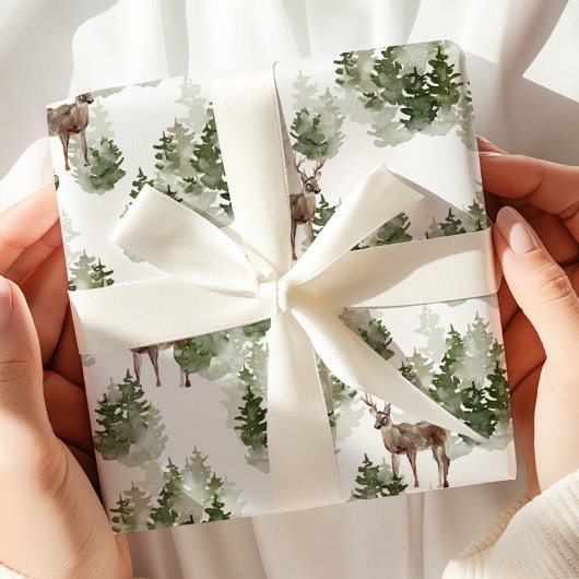 Aquarel Herten Winter Bos Cadeaupapier