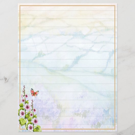 Aquarel heuvels en wilde bloemen briefpapier (Voorkant)