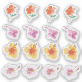 Aquarel Hibiscus Kleurrijke Bloemen Handgeschilder Sticker