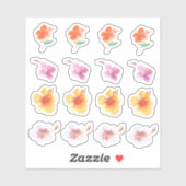 Aquarel Hibiscus Kleurrijke Bloemen Handgeschilder Sticker (Vel)