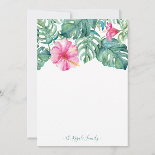 Aquarel Hibiscus Persoonlijk Briefpapier Notitiekaartje (Voorkant)
