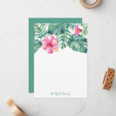 Aquarel Hibiscus Persoonlijk Briefpapier Notitiekaartje (Voorkant / Achterkant in situ)