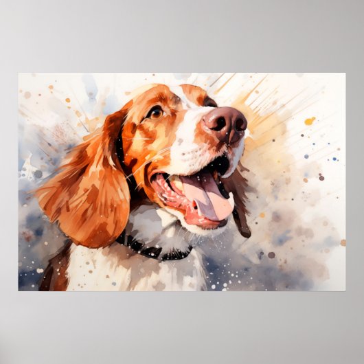 Aquarel Hond Kunstprint Gelukkig Poster (Voorkant)