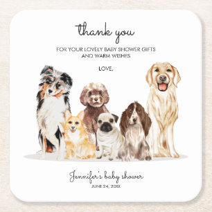 Aquarel Hond Schattig Bedankt babyshower feestje Kartonnen Onderzetters