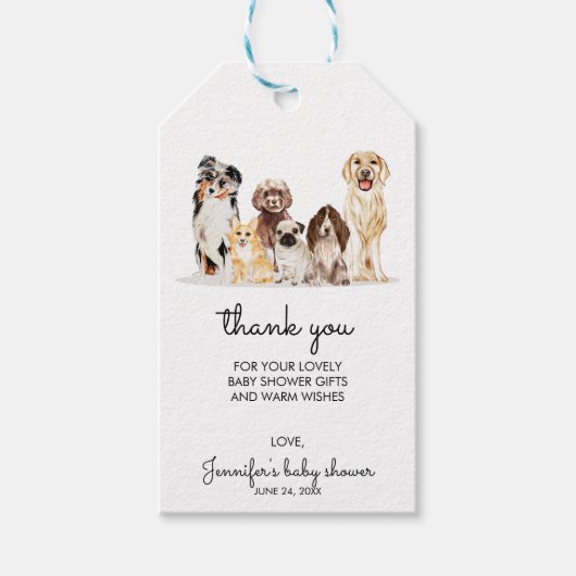Aquarel Hond Schattig Dank je Cadeaulabel (Voorkant)