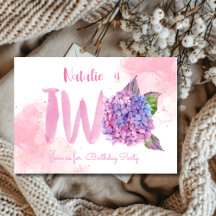 Aquarel hortensia tweede verjaardagsuitnodiging