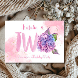 Aquarel hortensia tweede verjaardagsuitnodiging kaart
