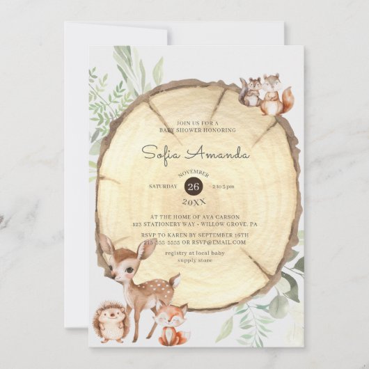 Aquarel Houten Schijven Bos Baby Shower Kaart (Voorkant)