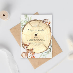 Aquarel Houten Schijven Bos Baby Shower Kaart