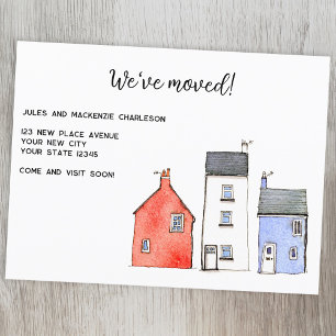 Aquarel Huis Adreswijziging Aankondigingskaart