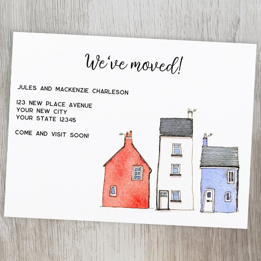Aquarel Huis Adreswijziging Aankondigingskaart