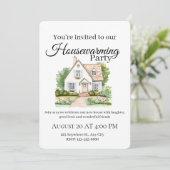 Aquarel Huis Verwarmingsfeest Uitnodiging (Staand voorkant)