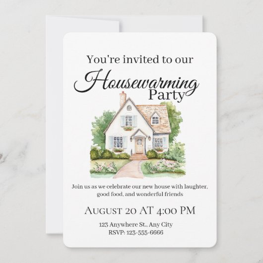 Aquarel Huis Verwarmingsfeest Uitnodiging (Voorkant)