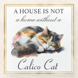 Aquarel Huisdier Schotse Kat en Gouden Lijst Glazen Onderzetter