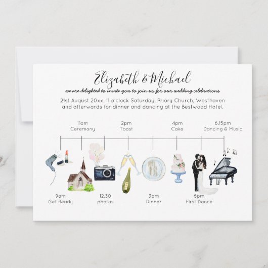 Aquarel Huwelijks Tijdschema Icoon Programma Sjabl (Voorkant)