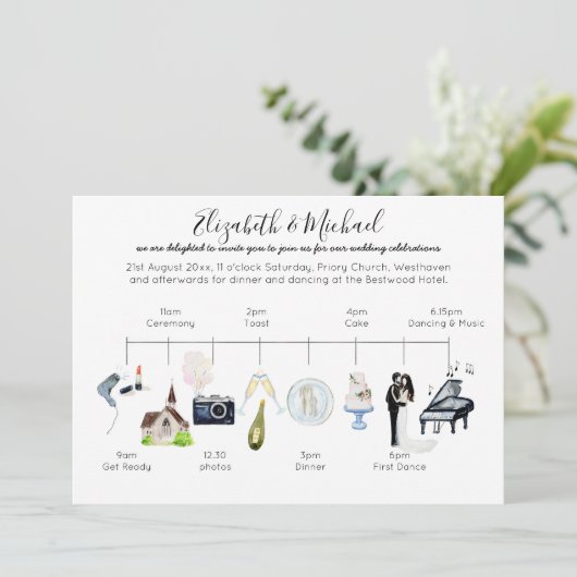 Aquarel Huwelijks Tijdschema Icoon Programma Sjabl (Staand voorkant)