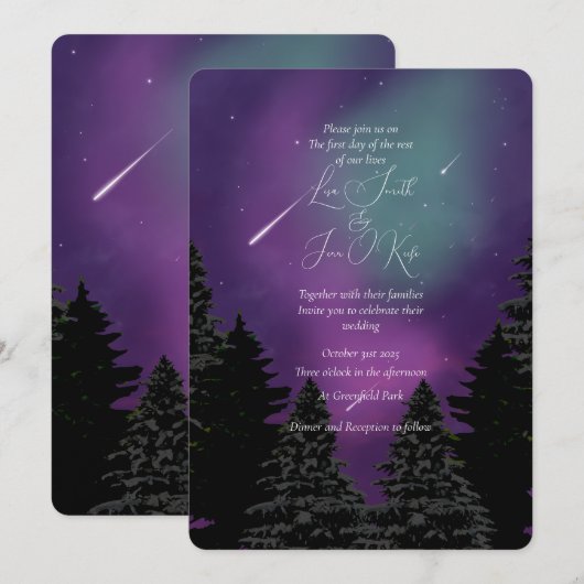 Aquarel Huwelijksuitnodiging met Vallende Sterren Kaart (Voorkant / Achterkant)