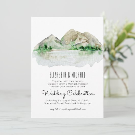 Aquarel-huwelijksuitnodiging voor Bergmeer Kaart (Staand voorkant)