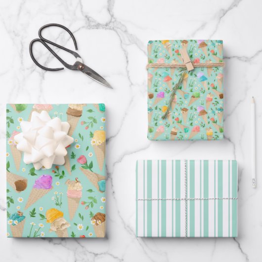 Aquarel Icecream Cone Gift Wrap Inpakpapier Vel (Voorkant)