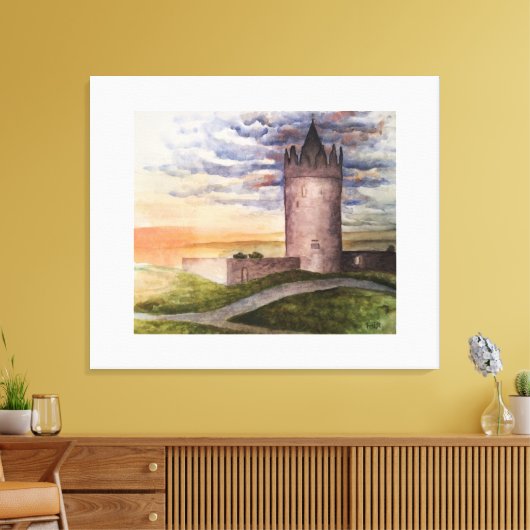 Aquarel Ierse Kasteel in Doolin County Clare Canvas Afdruk (Insitu (Woonkamer))