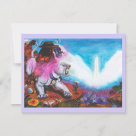 Aquarel Illustratie Jongen rijdt witte leeuwin Briefkaart