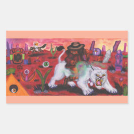 Aquarel Illustratie Jongen rijdt witte leeuwin Rechthoekige Sticker