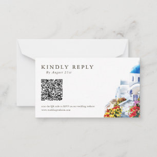 Aquarel Illustratie QR Code Trouw RSVP Kaarten Notitiekaartje